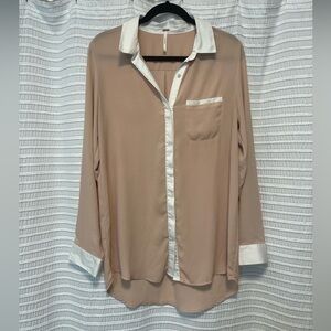 Free People Button Down Blush and White Blouse
